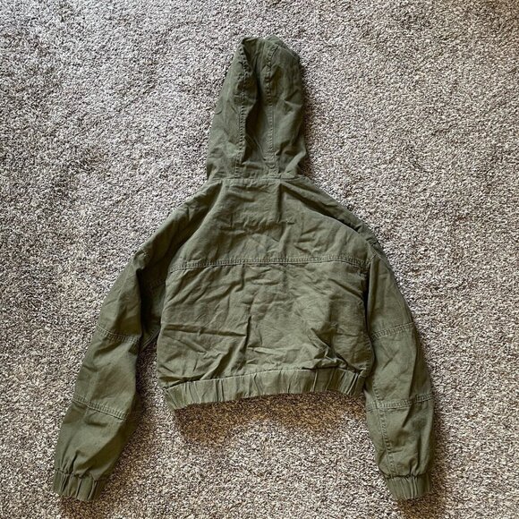 Aeropostale Bomber Jacket Womens Size S Army Green Crop Canvas Full Zip Outdoor - Picture 3 of 11